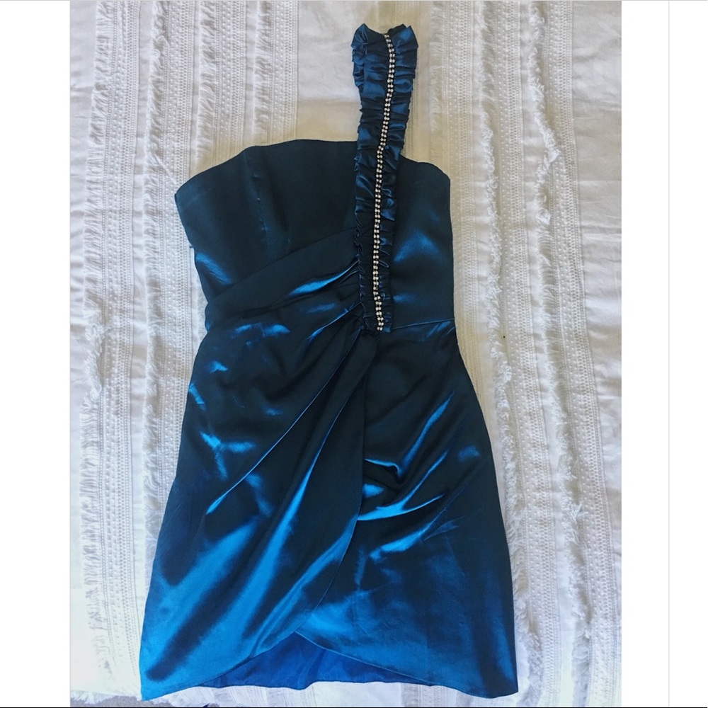 Midnight turquoise one strap formal dress